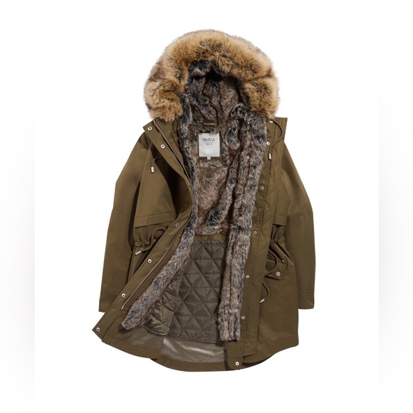 NWT Parka London Caversham Faux Fur Lined Military Green Size M